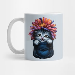 Peeking Cat In Pocket Cute Kitten With Daisy Flower On Head Mug